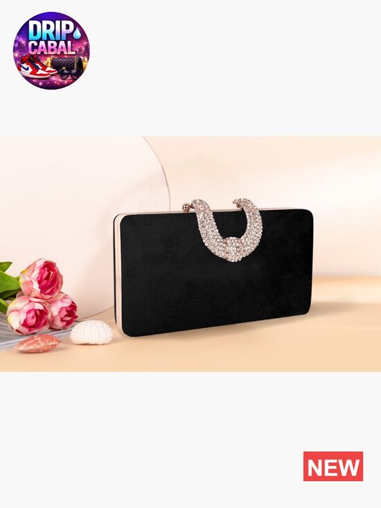 Crystal-Encrusted Evening Clutch with Detachable Chain for Formal Parties